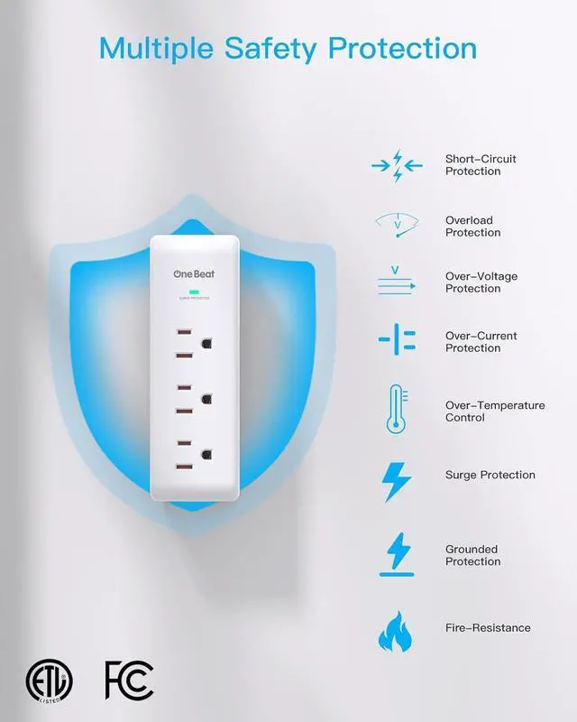 Alt view image 5 of 7 - Surge Protector Outlet Extender with Rotating Plug 9 AC Multi Plug Wall Outlet Expander 1800J Wall Charger 3-Sided Power Strip Electrical Plug Adapter Outlet Splitter for Home Office College Dorm