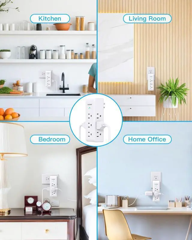 Alt view image 7 of 7 - Surge Protector Outlet Extender with Rotating Plug 9 AC Multi Plug Wall Outlet Expander 1800J Wall Charger 3-Sided Power Strip Electrical Plug Adapter Outlet Splitter for Home Office College Dorm