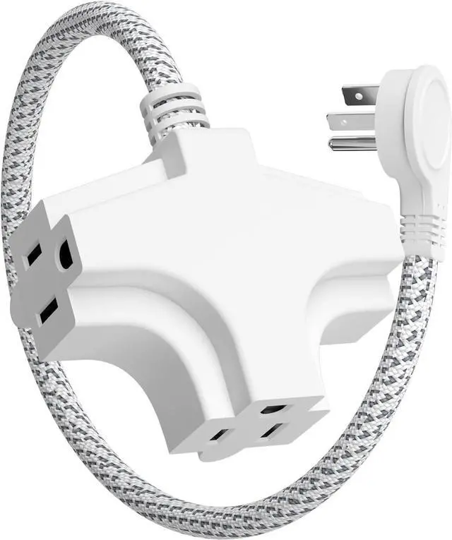 Main image of K Kasonic 3 Outlet Extension Cord 1.5 Feet Flat Plug Extension Cord 16/3 SJTW 3-Wire Grounded 13 Amp 125 V 1625 Watts Braided Power Cord with Multi-Outlet for Indoor Use ETL Listed
