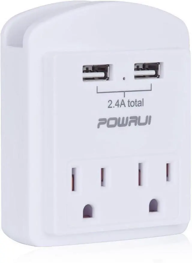 Main image of Outlet Extender USB Wall Charger - POWRUI Multi Plug Wall Outlet Splitter with 2-Outlet and 2 USB Ports, Non Surge Protector for Cruise Ship Essentials, White, ETL Listed