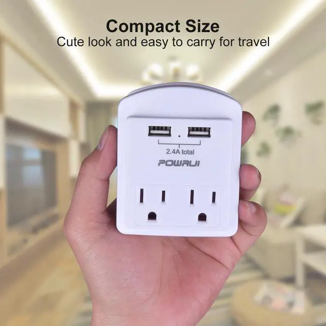 Alt view image 3 of 5 - Outlet Extender USB Wall Charger - POWRUI Multi Plug Wall Outlet Splitter with 2-Outlet and 2 USB Ports, Non Surge Protector for Cruise Ship Essentials, White, ETL Listed