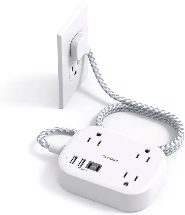 Main image of Cruise Essentials 2025 Travel Power Strip with USB C Flat Plug Extension Cord with 3 Outlets 4 USB Ports(2 USB C) 5 ft Desk Wall Outlet Extender Non Surge Protector for Cruise Dorm Room ETL
