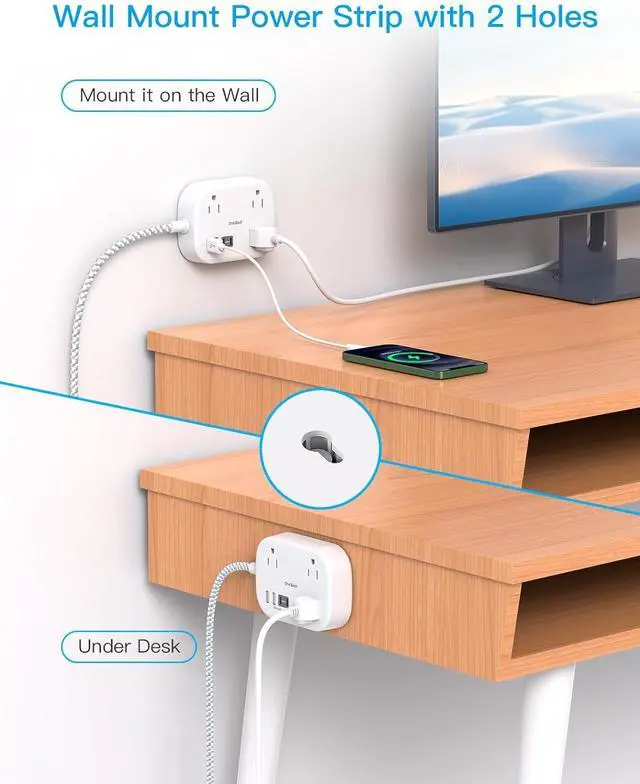 Alt view image 6 of 7 - Cruise Essentials 2025 Travel Power Strip with USB C Flat Plug Extension Cord with 3 Outlets 4 USB Ports(2 USB C) 5 ft Desk Wall Outlet Extender Non Surge Protector for Cruise Dorm Room ETL