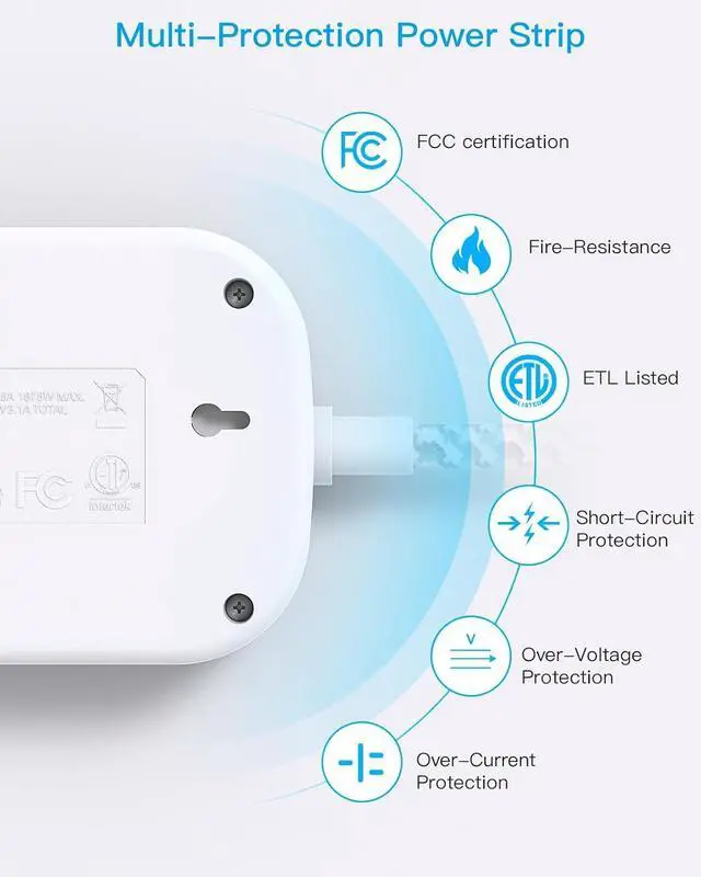 Alt view image 7 of 7 - Cruise Essentials 2025 Travel Power Strip with USB C Flat Plug Extension Cord with 3 Outlets 4 USB Ports(2 USB C) 5 ft Desk Wall Outlet Extender Non Surge Protector for Cruise Dorm Room ETL