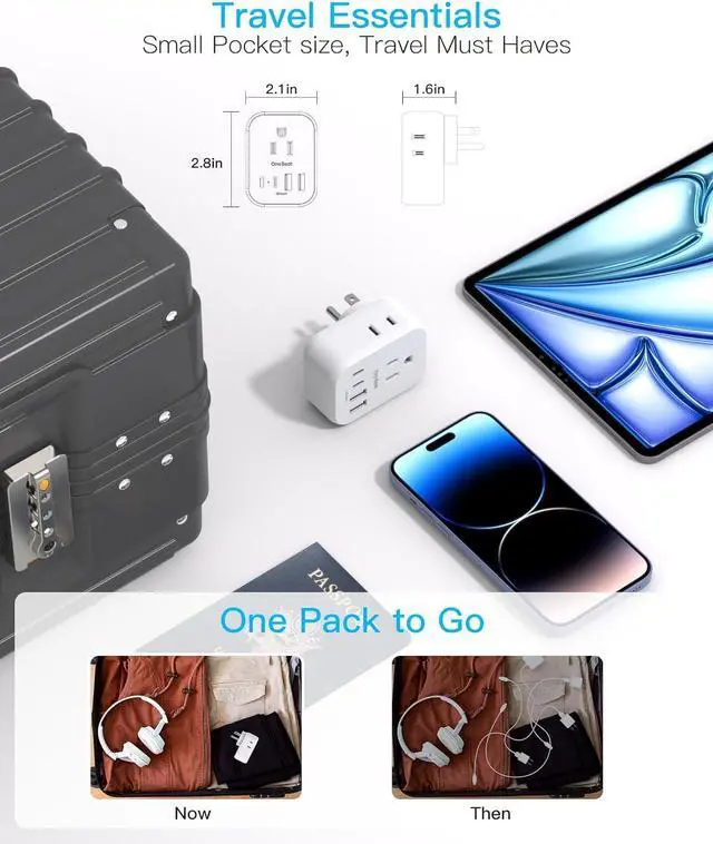Alt view image 4 of 7 - Travel Cruise Ship Essentials Multi Plug Wall Outlet Extender with 4 Outlets 4 USB Ports (2 USB-C) Cruise Approved Power Strip Non Surge Protector Travel Plug Adapter Cruise Must Haves