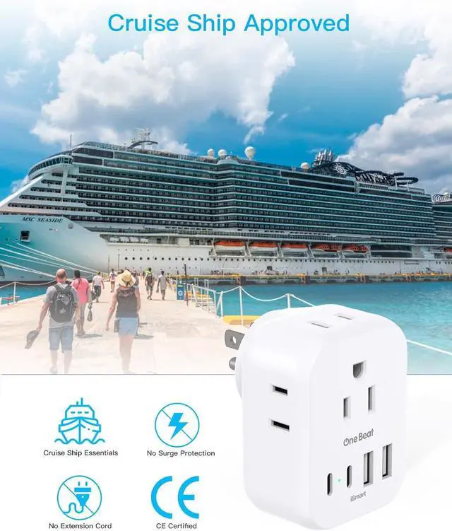 Alt view image 5 of 7 - Travel Cruise Ship Essentials Multi Plug Wall Outlet Extender with 4 Outlets 4 USB Ports (2 USB-C) Cruise Approved Power Strip Non Surge Protector Travel Plug Adapter Cruise Must Haves
