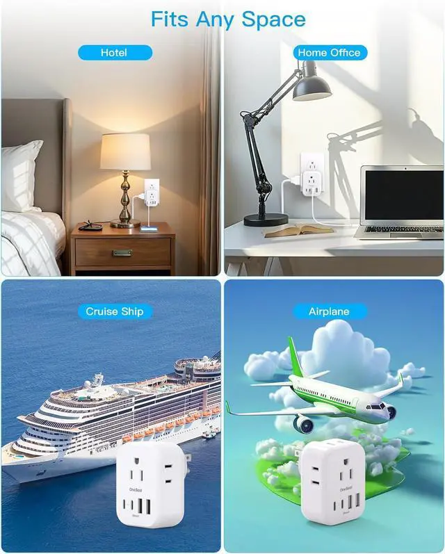 Alt view image 7 of 7 - Travel Cruise Ship Essentials Multi Plug Wall Outlet Extender with 4 Outlets 4 USB Ports (2 USB-C) Cruise Approved Power Strip Non Surge Protector Travel Plug Adapter Cruise Must Haves