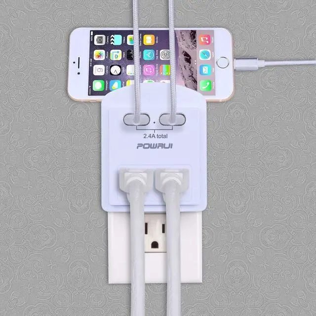 Alt view image 2 of 5 - Outlet Extender USB Wall Charger - POWRUI Multi Plug Wall Outlet Splitter with 2-Outlet and 2 USB Ports, Non Surge Protector for Cruise Ship Essentials, White, ETL Listed
