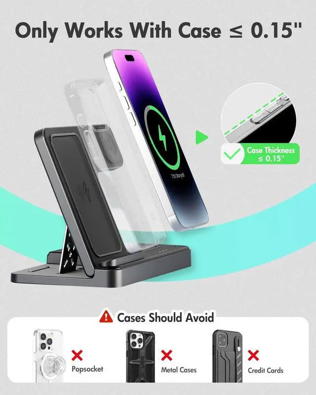 Alt view image 3 of 7 - Wireless Charger iPhone Charging Station: 3 in 1 Charger Stand Multiple Devices for Apple - iPhone 16e 16 15 14 Pro Max 13 12 11 - Watch 10 9 8 7 6 5 4 3 2 SE and Ultra Series - Airpods 4 3 2 Pro