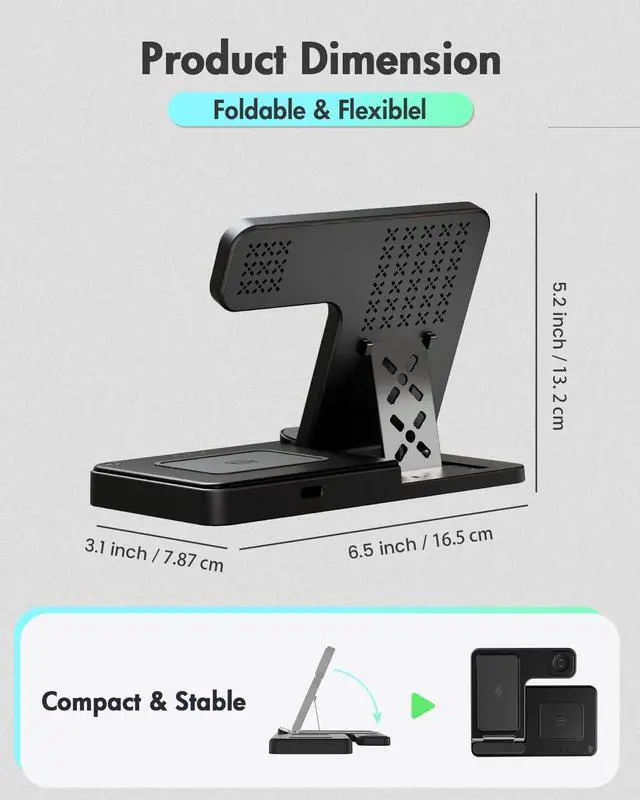 Alt view image 4 of 7 - Wireless Charger iPhone Charging Station: 3 in 1 Charger Stand Multiple Devices for Apple - iPhone 16e 16 15 14 Pro Max 13 12 11 - Watch 10 9 8 7 6 5 4 3 2 SE and Ultra Series - Airpods 4 3 2 Pro