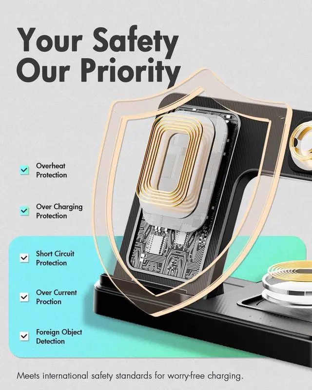 Alt view image 6 of 7 - Wireless Charger iPhone Charging Station: 3 in 1 Charger Stand Multiple Devices for Apple - iPhone 16e 16 15 14 Pro Max 13 12 11 - Watch 10 9 8 7 6 5 4 3 2 SE and Ultra Series - Airpods 4 3 2 Pro