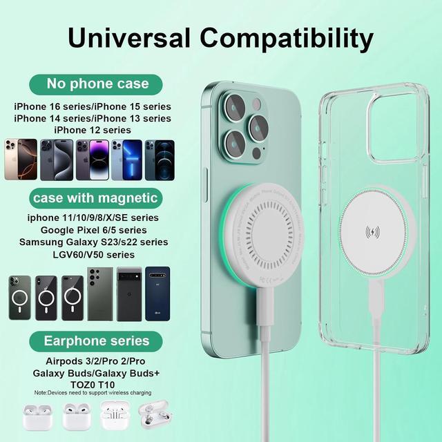Alt view image 7 of 7 - MagSafe Charger 2Pack 15W Magnetic Wireless Charger Fast Charging Pad with 6FT USB C to USB C Cable Compatible with iPhone 16/15/14/13/12 Series & AirPods 3/2/Pro | Strong Magnet Technology