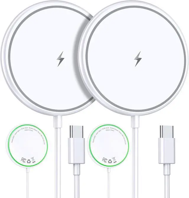 Main image of Magnetic Wireless Charger 2 Pack 15W Fast Mag-Safe Compatible Charging Pad for iPhone 16/15/14/13/12 Series & AirPods 3/2/Pro Dual-Port Wireless Charging Station with Sleep-Friendly Light