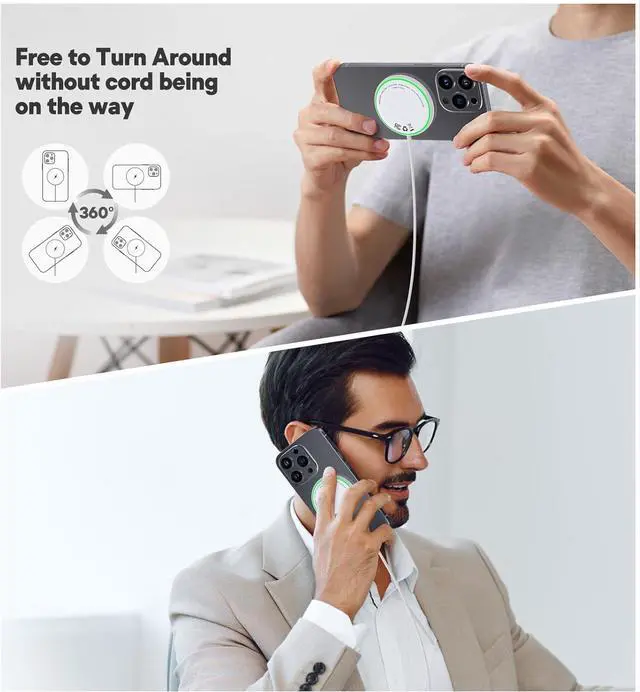 Alt view image 5 of 7 - Magnetic Wireless Charger 2 Pack 15W Fast Mag-Safe Compatible Charging Pad for iPhone 16/15/14/13/12 Series & AirPods 3/2/Pro Dual-Port Wireless Charging Station with Sleep-Friendly Light