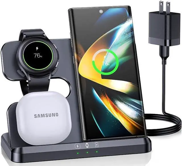 Alt view image 4 of 7 - Wireless Charger for  Charging Station & Android Multiple Devices 3 in 1 Fast Charger Stand for Phone Galaxy Z Flip 5/4/3 Z Fold S24 S23 Ultra S22 S21 S20 Galaxy Watch 6/5 Pro/4/3 Buds