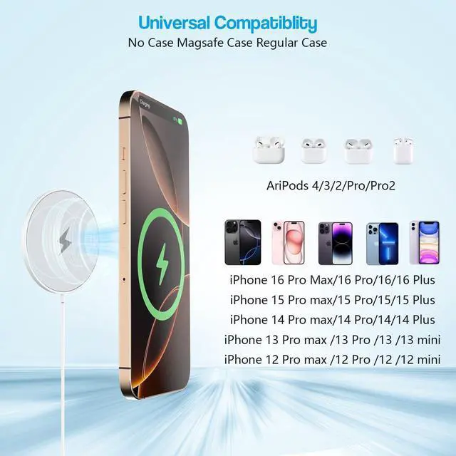 Alt view image 5 of 7 - 10FT Magnetic Wireless Charger 15W Fast  Mag-Safe Charger for iPhone 16/15 PD with USB C  Fast Charging Block 10 Foot Quick Charge for iPhone 16/16 Pro/Pro Max/15/14/13/12/11/AirPods 3/2/Pro