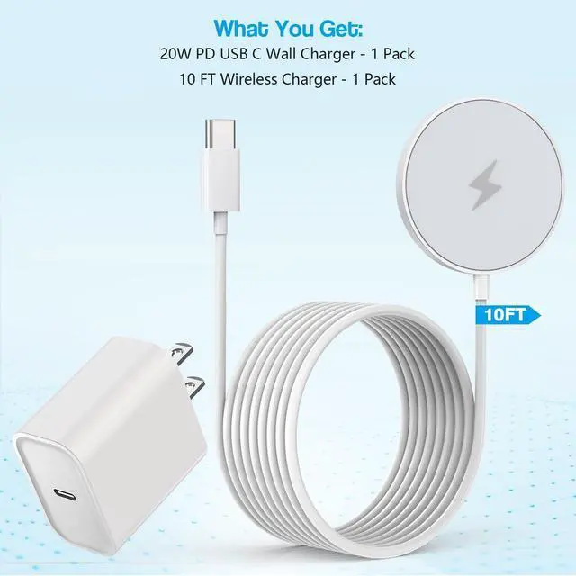 Alt view image 7 of 7 - 10FT Magnetic Wireless Charger 15W Fast  Mag-Safe Charger for iPhone 16/15 PD with USB C  Fast Charging Block 10 Foot Quick Charge for iPhone 16/16 Pro/Pro Max/15/14/13/12/11/AirPods 3/2/Pro