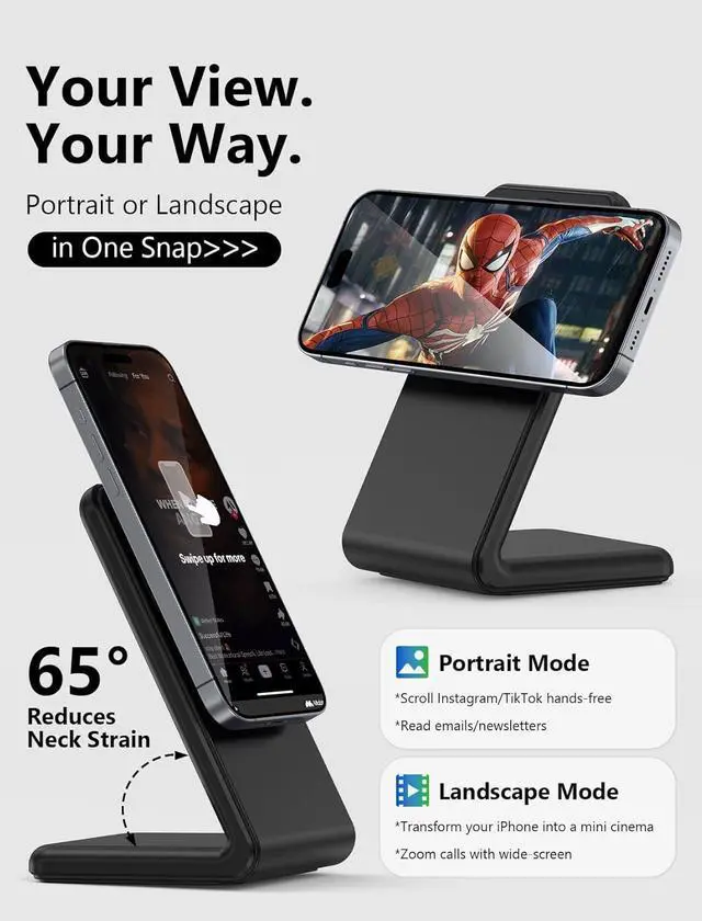 Alt view image 2 of 7 - Mag.Safe Charger - iPhone Charger Stand Fast Magnetic Wireless Charger for iPhone 16/15/14/13/12 Series - Black