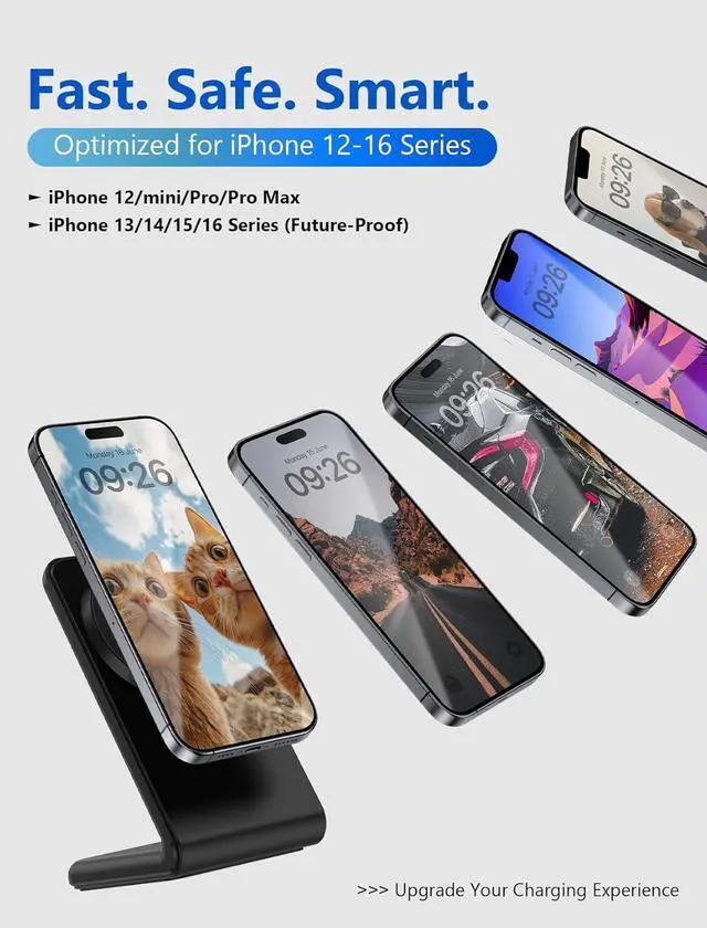 Alt view image 4 of 7 - Mag.Safe Charger - iPhone Charger Stand Fast Magnetic Wireless Charger for iPhone 16/15/14/13/12 Series - Black