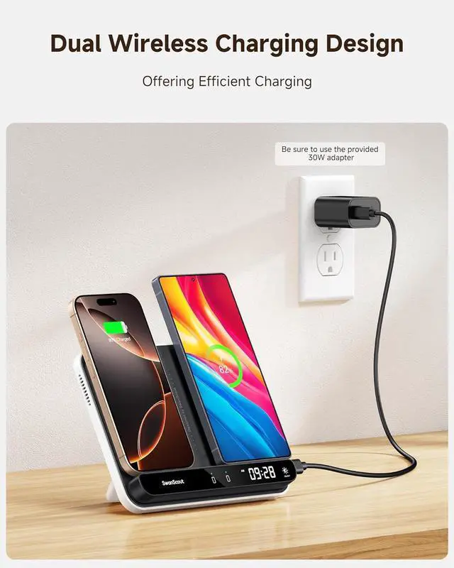 Alt view image 2 of 7 - Dual Wireless Charger Stand 504 Foldable Wireless Charging Station Pad for iPhone 16/15/14 Series  Galaxy S25/S24/S23 Google Pixel 9/8/7 Android Phones AirPods/Galaxy Buds