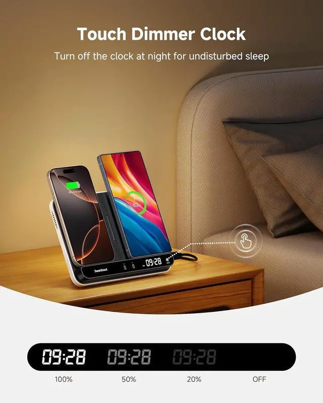 Alt view image 3 of 7 - Dual Wireless Charger Stand 504 Foldable Wireless Charging Station Pad for iPhone 16/15/14 Series  Galaxy S25/S24/S23 Google Pixel 9/8/7 Android Phones AirPods/Galaxy Buds