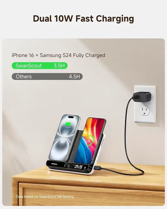 Alt view image 4 of 7 - Dual Wireless Charger Stand 504 Foldable Wireless Charging Station Pad for iPhone 16/15/14 Series  Galaxy S25/S24/S23 Google Pixel 9/8/7 Android Phones AirPods/Galaxy Buds