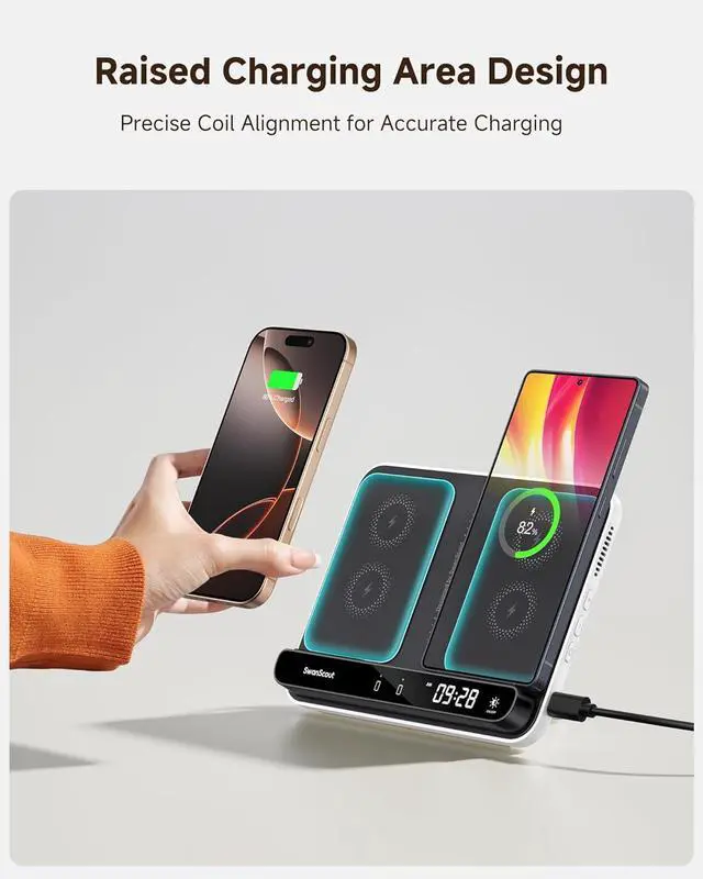 Alt view image 7 of 7 - Dual Wireless Charger Stand 504 Foldable Wireless Charging Station Pad for iPhone 16/15/14 Series  Galaxy S25/S24/S23 Google Pixel 9/8/7 Android Phones AirPods/Galaxy Buds