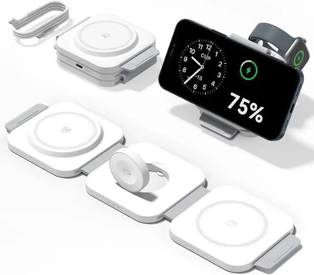 Main image of 3 in 1 Charging Station for  Multiple Devices Foldable Magnetic Fast Wireless Charger Dock Travel Charging Pad for iPhone 17 16 15 14 13 12 Pro Max Plus  Watch Series & AirPods 4/3/2/Pro