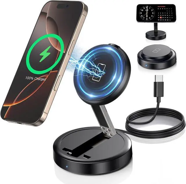 Main image of Magnetic Wireless 15W Fast Mag Safe Charger Pad for iPhone 16 Pro Max/16 Pro/16 Plus/16/15/14/13/12 Series Foldable Charging Station  Mag-Safe Charger for AirPods 3/2/Pro 2/Pro