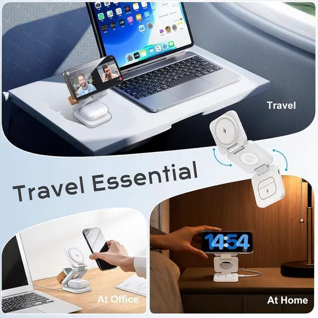 Alt view image 7 of 7 - Wireless Charger for iPhone 3 in 1 Travel Charging Station for iPhone 16/15/14/13/12 Series 5W Foldable Charger for  Watch10/9/8/7/6/5/4/3/SE for Airpods 4/3/2/Pro