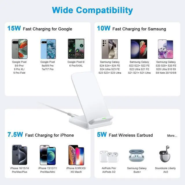 Alt view image 2 of 7 - Pixel Fast Wireless Charger 15W Wireless Charging Stand for Google Pixel 9a 9 Pro XL 8a 8 Pro 7a 7 Pro 6 Pro Android Phone Wireless Charger Stand for  Galaxy S25 Ultra S24 S23 iPhone 16 15