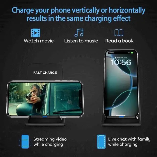 Alt view image 5 of 7 - 20W Fast Wireless Charger Wireless Charging Stand Compatible with iPhone 16 Pro 15 Pro 15 14 13 12 11 Series/X/XS Phone Charger for Galaxy S25/S24/S23/S22/Note 20 Pixel 8/7 Pro/LG G8 etc