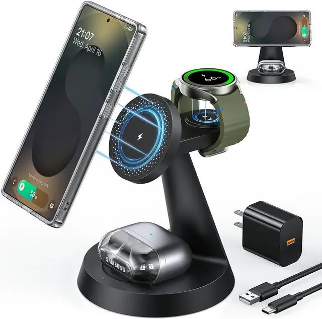 Main image of Magnetic Wireless Charger for  3 in 1 Charging Station Compatible with MagSafe  Charger for Galaxy S25 Ultra S24 Z Fold7/Flip7 Watch Charger Stand for Galaxy Watch Ultra 8 7 for Buds