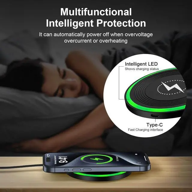 Alt view image 3 of 7 - Android Wireless Charger Fast Charging Pad for Motorola Edge/Razr 2025 2024 Moto G Stylus/Power 2024 Razr 50 Ultra Wireless  Phone Charger Station 15W for Galaxy S24/S23/S22 with QC Adapter