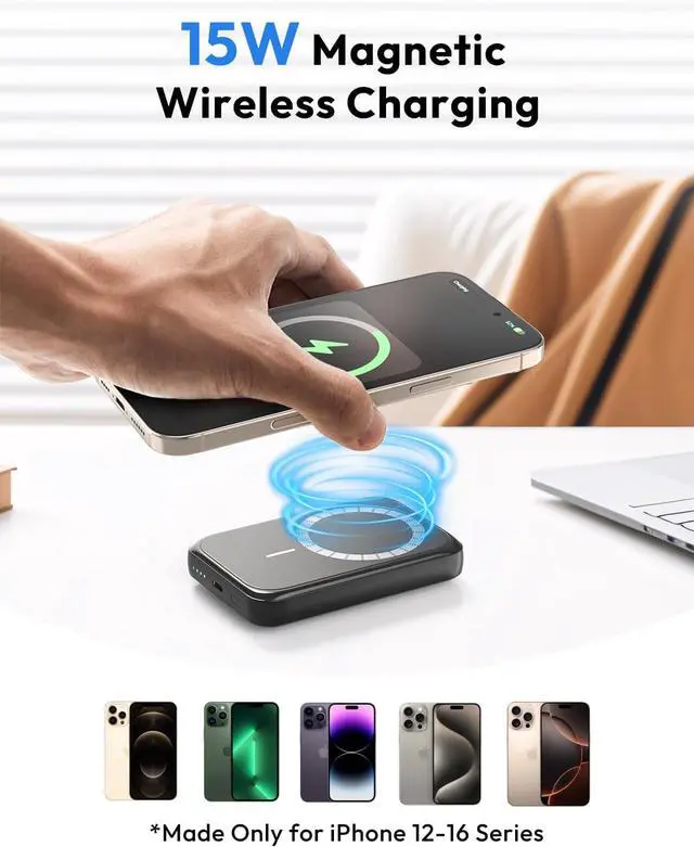 Alt view image 2 of 7 - Magnetic Phone Charger 10000mAh, 15W Wireless Portable Phone Charger, 20W USB C Fast Charging Magnetic Battery Pack for iPhone 16/15/14/13/12 Series-Black