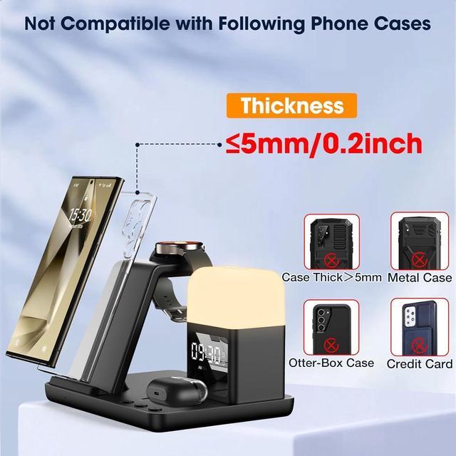Alt view image 3 of 7 - Wireless Charger for /Android 6 in 1 Phone Nightstand Charging Station Charger with Alarm Clock/Night Light for  S25/S24/S23 Ultra/Buds3 Pro Watch Charger for Galaxy Watch 7/6/5-Black