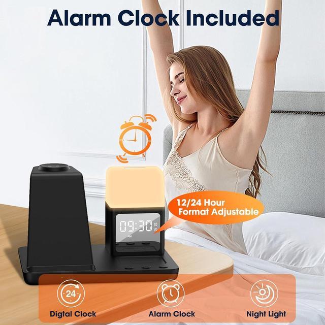 Alt view image 5 of 7 - Wireless Charger for /Android 6 in 1 Phone Nightstand Charging Station Charger with Alarm Clock/Night Light for  S25/S24/S23 Ultra/Buds3 Pro Watch Charger for Galaxy Watch 7/6/5-Black
