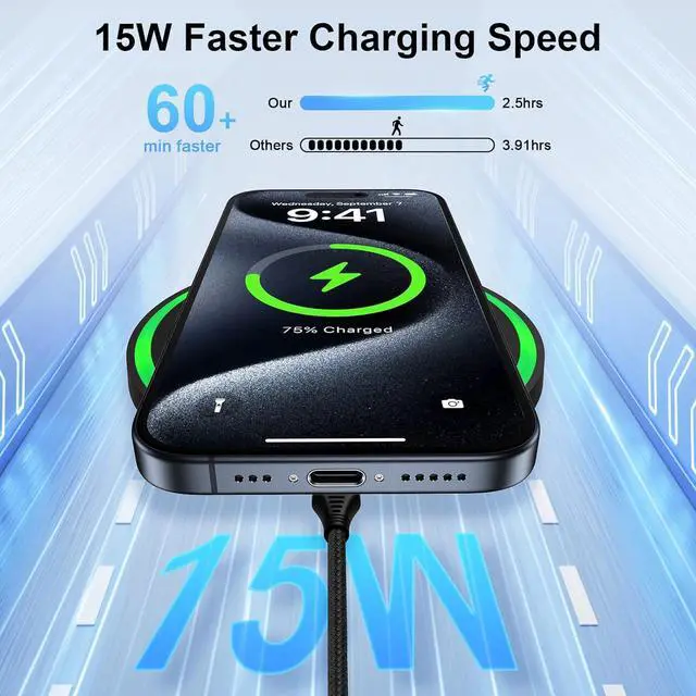 Alt view image 2 of 7 - Wireless Charger Fast Charging Pad for Moto Razr/Edge 2024 Moto G Power/Stylus 5G 2025 2024 15W Charging Station with QC Adapter for  Galaxy S25 S24FE S23 S22 iPhone 16/15/14 Pixel 9 Pro 9a 8a