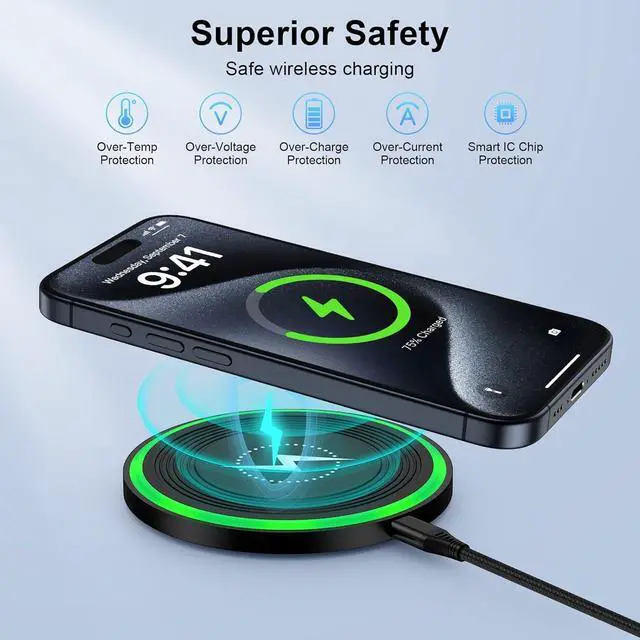 Alt view image 4 of 7 - Wireless Charger Fast Charging Pad for Moto Razr/Edge 2024 Moto G Power/Stylus 5G 2025 2024 15W Charging Station with QC Adapter for  Galaxy S25 S24FE S23 S22 iPhone 16/15/14 Pixel 9 Pro 9a 8a