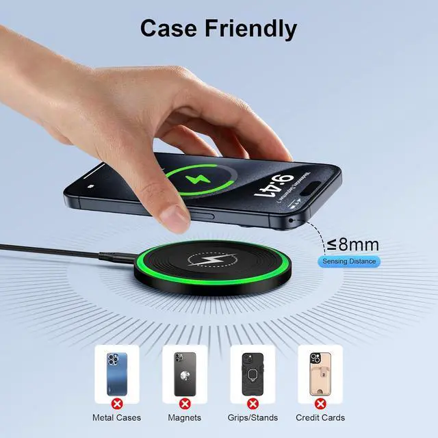 Alt view image 5 of 7 - Wireless Charger Fast Charging Pad for Moto Razr/Edge 2024 Moto G Power/Stylus 5G 2025 2024 15W Charging Station with QC Adapter for  Galaxy S25 S24FE S23 S22 iPhone 16/15/14 Pixel 9 Pro 9a 8a