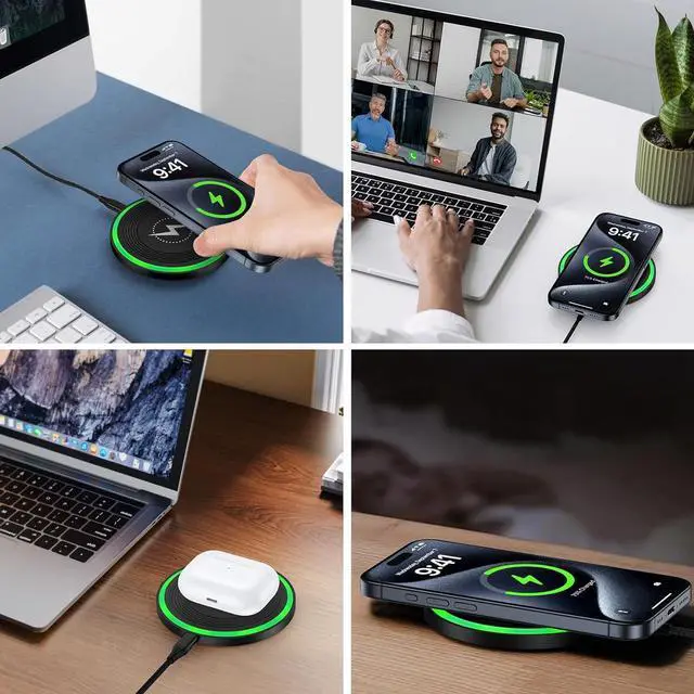 Alt view image 7 of 7 - Wireless Charger Fast Charging Pad for Moto Razr/Edge 2024 Moto G Power/Stylus 5G 2025 2024 15W Charging Station with QC Adapter for  Galaxy S25 S24FE S23 S22 iPhone 16/15/14 Pixel 9 Pro 9a 8a