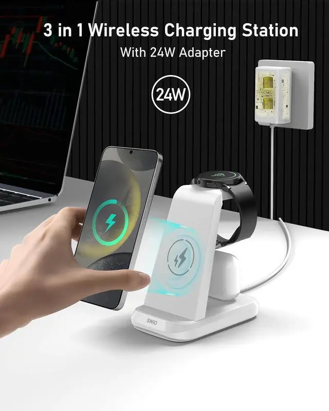 Alt view image 3 of 7 - Wireless Charger for  Phones Watch Earbuds(Not for Z Flip & A Serie-Phone) 3 in 1 Charging Station for Galaxy Watch 7/Ultra/6/5/4/3 S25 S24 S23 S22 S21 S20/Note 20 10/Z Fold 4 3 Buds/2/Pro