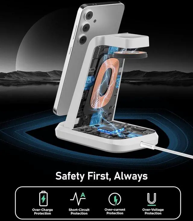 Alt view image 4 of 7 - Wireless Charger for  Phones Watch Earbuds(Not for Z Flip & A Serie-Phone) 3 in 1 Charging Station for Galaxy Watch 7/Ultra/6/5/4/3 S25 S24 S23 S22 S21 S20/Note 20 10/Z Fold 4 3 Buds/2/Pro