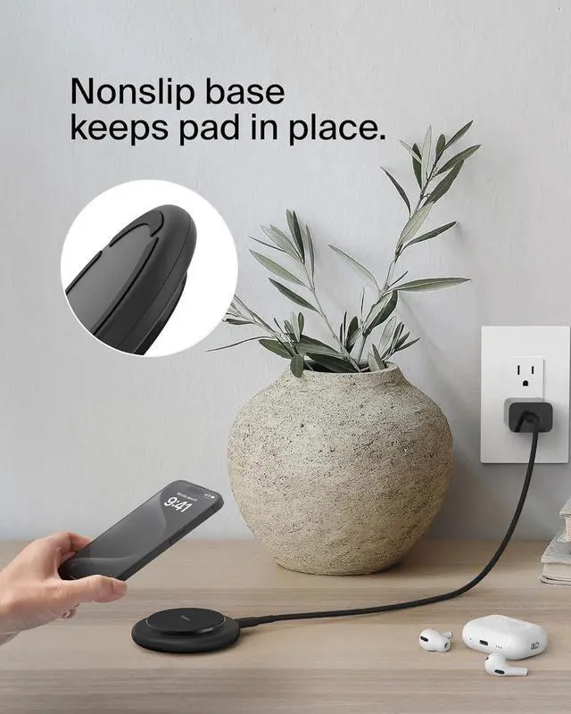 Alt view image 3 of 7 - Belkin Magnetic Wireless Charging Pad 15W - MagSafe-Compatible Qi2-Certified Wireless iPhone Charger for Apple iPhone 16, 15, 14 Series, AirPods w/Non-Slip Base, Power Supply Included - Black