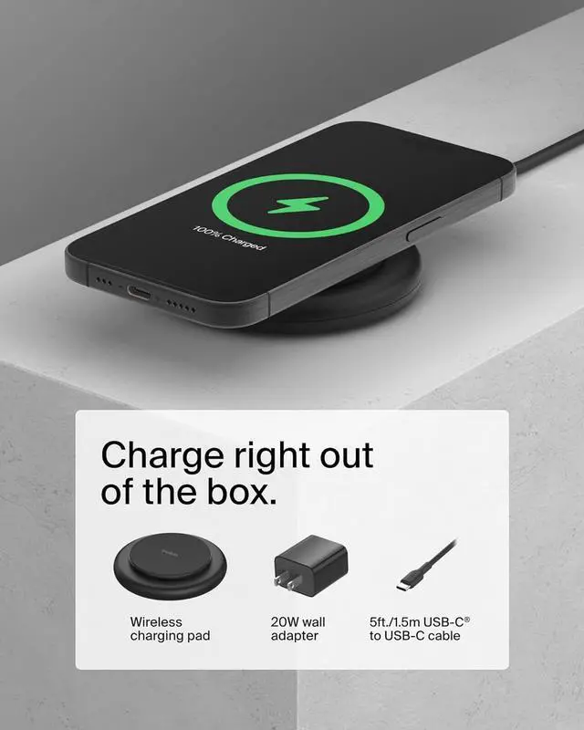 Alt view image 6 of 7 - Belkin Magnetic Wireless Charging Pad 15W - MagSafe-Compatible Qi2-Certified Wireless iPhone Charger for Apple iPhone 16, 15, 14 Series, AirPods w/Non-Slip Base, Power Supply Included - Black