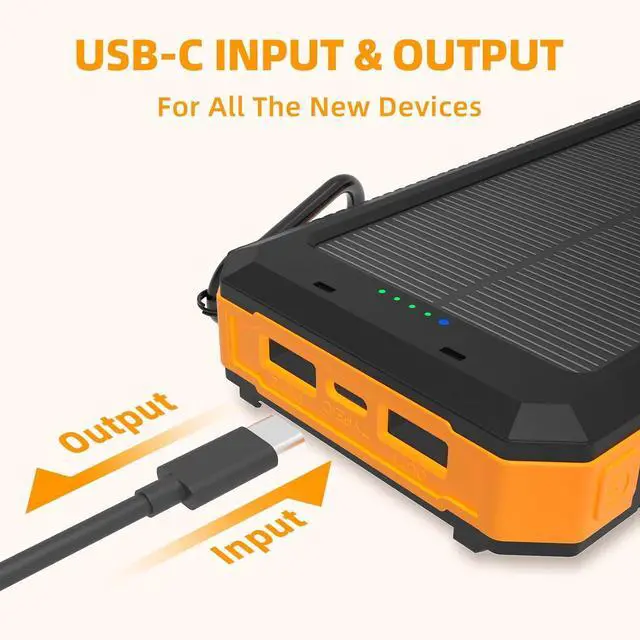 Alt view image 4 of 7 - Solar Charger Power Bank 20 000mAh Portable Charger 4 Cables 3 Ports Fast Charging External Battery Pack with USB C for Cell Phones Solar Panel Charger with Dual Flashlight for Camping