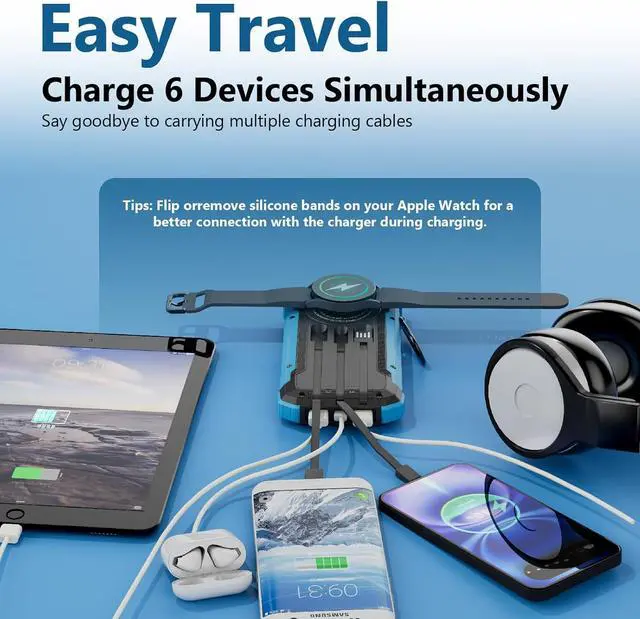 Alt view image 2 of 7 - Solar Charger Power Bank 20 000mAh Portable Wireless Charger Fast Charging External Battery Bank with 6 Outputs for Cell Phones Portable Solar Panel with Dual Flashlight for Camping