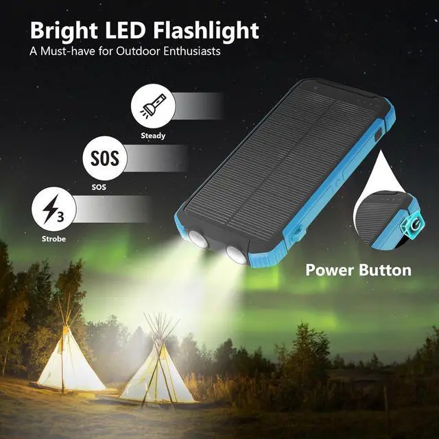 Alt view image 5 of 7 - Solar Charger Power Bank 20 000mAh Portable Wireless Charger Fast Charging External Battery Bank with 6 Outputs for Cell Phones Portable Solar Panel with Dual Flashlight for Camping