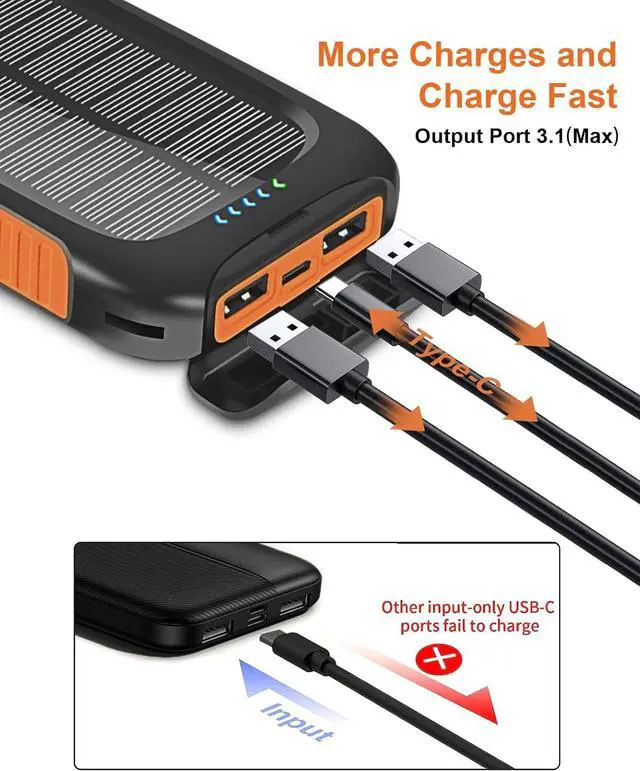 Alt view image 2 of 7 - Solar Charger 38800mAh Solar Power Bank Outdoor Portable Charger External Waterproof Battery Pack 5V/3.1A Fast Charger Type C Ports with LED Flashlights Perfect for Travel Camping