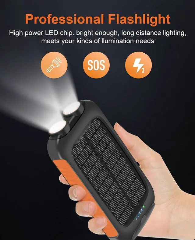 Alt view image 3 of 7 - Solar Charger 38800mAh Solar Power Bank Outdoor Portable Charger External Waterproof Battery Pack 5V/3.1A Fast Charger Type C Ports with LED Flashlights Perfect for Travel Camping